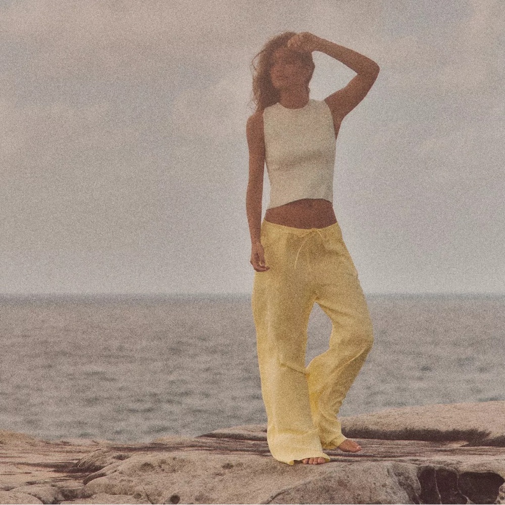 Zara Yellow Wide-Leg Pants